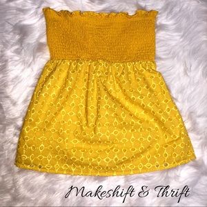 Yellow Smocked Tube Top w/ Polka Dot Lace bottom
